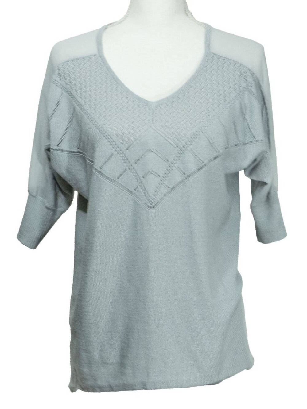 WORTHINGTON  Pastel Blue Sweater Sheer Texture Knit Half Sleeve Victorian Tunic